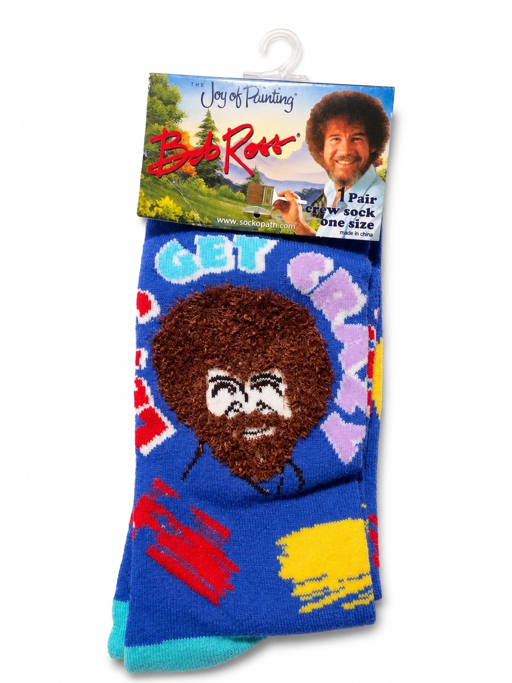 Bob Ross Blue Crew Socks – Get Happy Graphic Men’s Socks